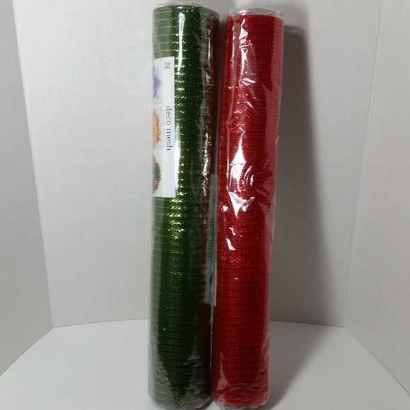 Red Green Deco Mesh 21" Wreaths Crafts 2 Rolls Christmas - Picture 1 of 6